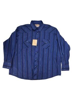 WRANGLER *NEW* Western Snap Shirt in Blue Metallic Stripe Sz 2X Mens Long Sleeve